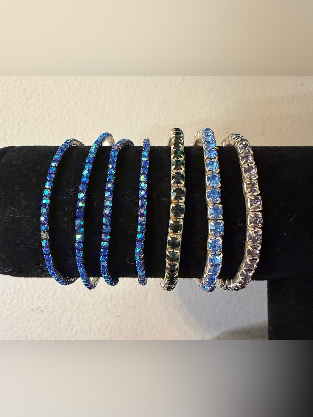 7 Blue and Green Crystal Tennis Bracelet Set - Women's Jewelry